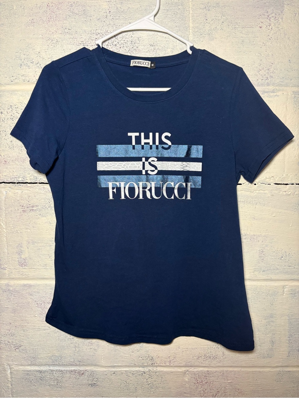 Fiorucci Women's Navy Graphic Tee - "This Is Fiorucci" size M